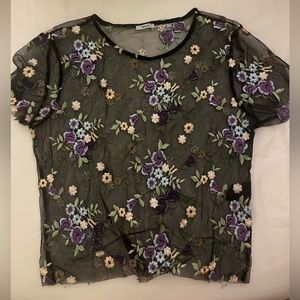 Floral see through mesh t shirt